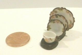 Jo Parker Dollhouse Miniature Dish Set With Display Rack 4 Piece Signed