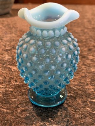 Hob Knob Vintage Light Blue Milk Glass Mini Vase 2