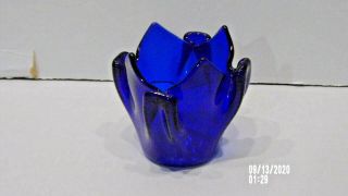 Vintage Cobalt Blue Art Glass Hand Blown Candle Holder