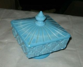 Blue Milk Glass Candy Dish With Lid
