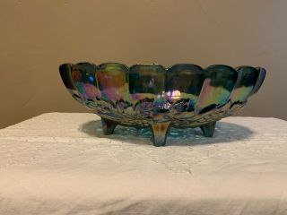 Carnival Glass Blue Purple Iridescent 12 " Oval Footed Fruit Bowl Indiana Glass