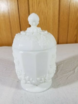 Vintage Westmoreland Paneled Grape Milk Glass Covered Candy Dish W/ Lid Cover