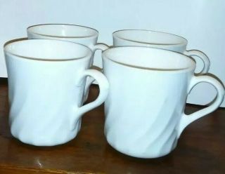 Corelle " Enhancements " White Swirl Coffee Cups Mugs Euc Set Of Four