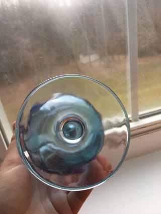 Vintage Bartlett Collins Thumbprint Goblet Blue Iridescent,  Atomic Starburst 3