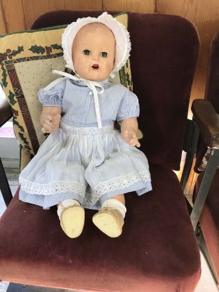 Vintage Composition Cloth Baby Doll 25”upper Teeth No Markings ; Large Doll