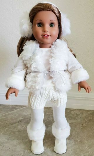 American Girl Doll Clothes 18 Inch Winter White Outfit With Earmuffs No Doll Euc