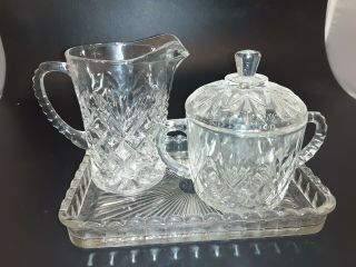 Vintage & Eapg Lead Cut Glass Lidded Sugar Bowl And Creamer With Tray Excnd