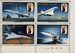 Bahrain 1976 4 X 80f 1st Commercial Flight Of Concorde Full Sheet High C.  V £144