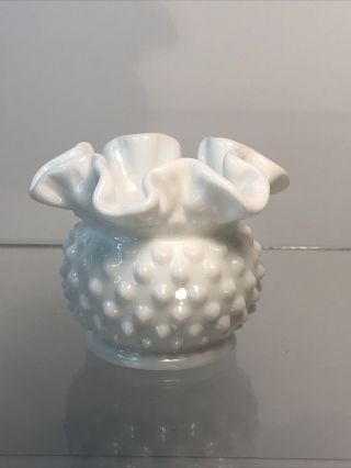 Vintage White Hobnail Milk Glass Vase With Ruffled Edge 3 Inches