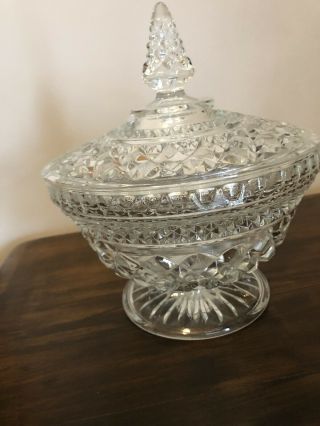 Vintage Clear Footed Cut Glass Candy Dish With Lid 9 " Round