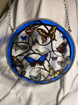 Vintage Glassmasters Butterfly Pupa Caterpillar Stain Glass Suncatcher Window