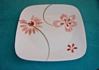 Corelle Pretty Pink Dinner Plate Square 10.  5 " X 10.  5 " Pink & Red Flowers & Green