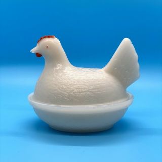 Vintage Fenton White Milk Glass Hen On Nest