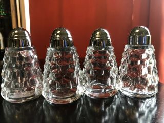Vintage American Fostoria Clear Glass Salt & Pepper Shaker Metal Lids