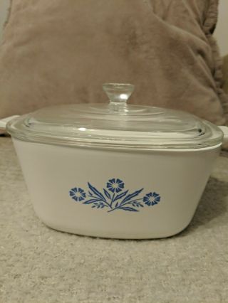 Vintage 1 3/4 Quart Corning Ware Blue Cornflower Pattern Casserole Dish W/lid