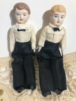 Set Of 2 Vintage 7” Dollhouse Bisque Head Boys Dolls