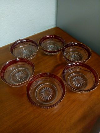 Set Of 6 Eapg Ruby Stained Beaded Swag Berry Bowls Heisey Glass 1897 - 1905