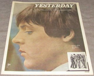 The Beatles: Yesterday; Vintage 1965 Sheet Music; Paul Mccartney