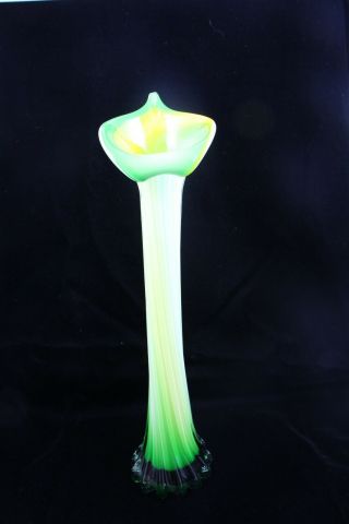 Vtg Murano? Art Glass Jack - In - The - Pulpit Vase Yellow Green White 15.  5 "