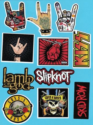 Heavy Metal Stickers Slipknot Lamb Of God Kiss Skid Row Guns N Roses Metallica