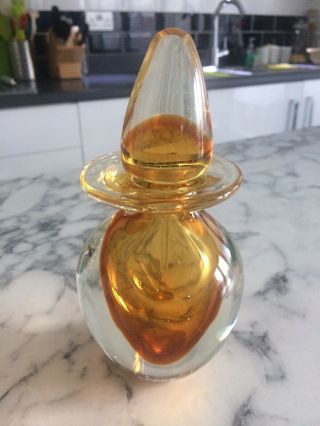 Scandinavian? Art Glass Amber Perfume Bottle/decanter With Dipper Stopper