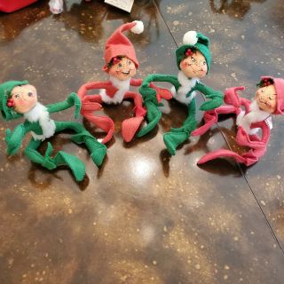 Vintage Annalee Christmas Dolls Elves Red And Green Elf 