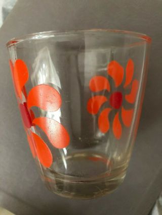 Mid - Century Modern 3.  5 " Conical Shape Sour Cream Glass With Orange Flower Petals