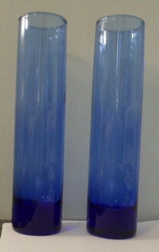 Vintage Pair Libbey Cylinder Tube Bud Vases Cobalt Blue 7.  5 " H 1.  75 " Wide