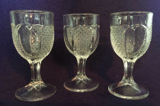 3 Pc.  Eapg Antique Pattern Parisian Wine Glasses Tiny Finecut U.  S.  Glass 1904