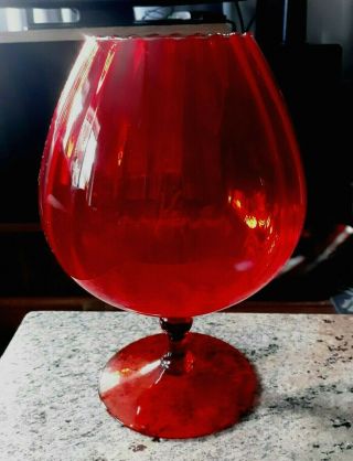 Vintage Amberina Art Glass Optic Panel Design Large Brandy Snifter Vase