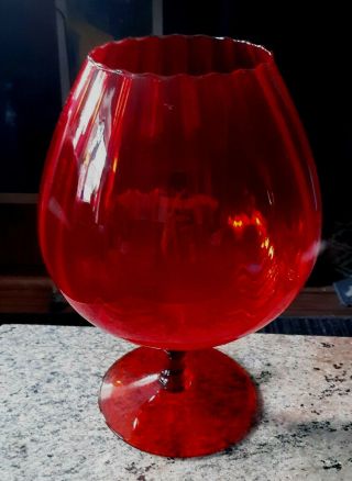 Vintage Amberina Art Glass Optic Panel Design Large Brandy Snifter Vase 2