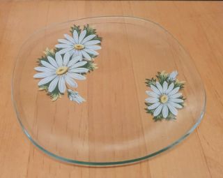Vintage Chance Glass Rounded Dish Plate White Daisy Pattern
