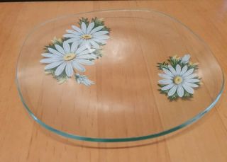 Vintage Chance Glass Rounded Dish Plate White Daisy Pattern 2