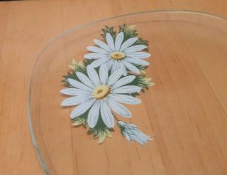 Vintage Chance Glass Rounded Dish Plate White Daisy Pattern 3
