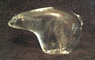 Vintage Small Hand Blown Glass Paperweight Clear Polar Bear