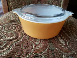 Pyrex Vintage Gold Round Casserole Dish 472 1.  5 Pint With Lid L@@k