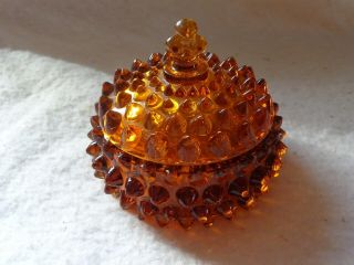 Amber Hobnail Glass Trinket Dish With Lid