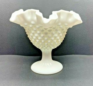 Vintage Fenton White Milk Glass Hobnail Footed Compote