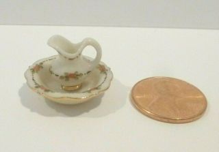 Jo Parker Dollhouse Miniature 1/2 " Scale Porcelain Bowl & Pitcher Set