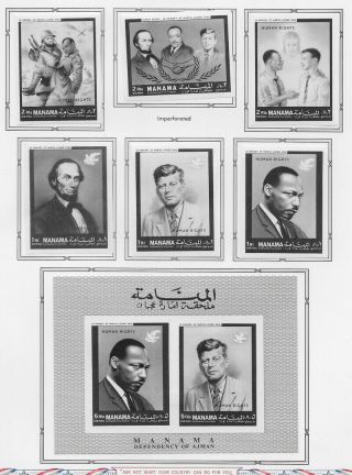 Manama,  Ajman,  John F Kennedy,  1968,  S/s & Set Of 6 Stamps,  Imperf,  Vlh