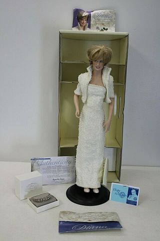 The Franklin Diana Princess Of Wales Porcelain Doll W/ White Beaded Gown
