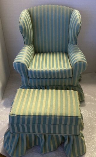 Upholstered Doll Chair And Ottoman For 18 " Dolls Like American Girl