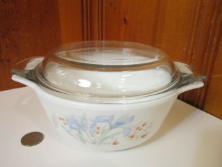 Vintage Pyrex Blue Iris 1 Qt Quart Casserole Dish Bowl W/ Lid 8 " X 3.  5 " England