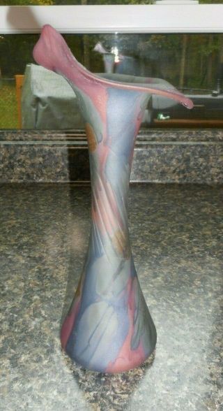 Old Satin Glass Tulip Vase Blues & Pinks No Marks