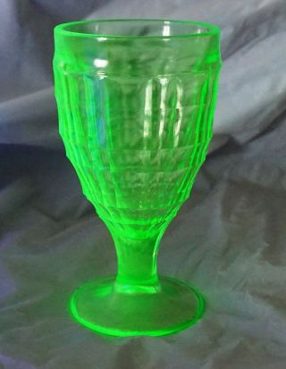 Green Uranium Vaseline Hazel Atlas Colonial Block Depression Glass Goblet
