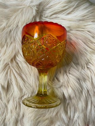 Vintage Red And Orange Glass Goblet Mid Century Modern
