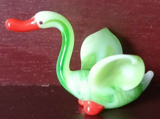 Blown Glass Miniature Green Swan,  Vintage 1950/60s