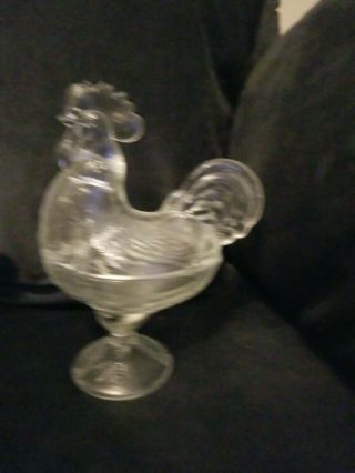 Vintage L.  E.  Smith Clear Glass Rooster Candy Dish - 8 1/2 " Tall Glass Rooster