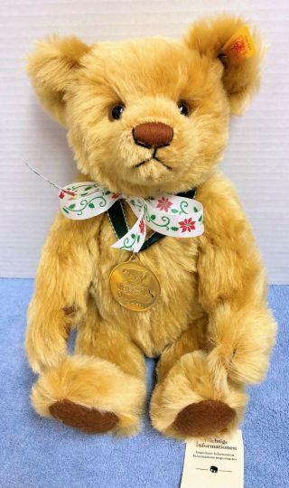 Steiff Gold Mohair 12 " Jointed Danbury Bear Of The Year 2001 W Medallion
