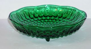 Anchor Hocking Forest Green Tear Drop Hobnail 3 - Footed 6 1/2 " Candy/nut Bowl